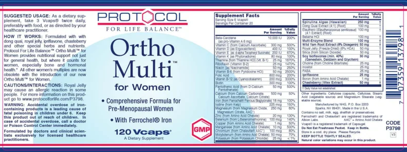 Label for Ortho Multi For Women