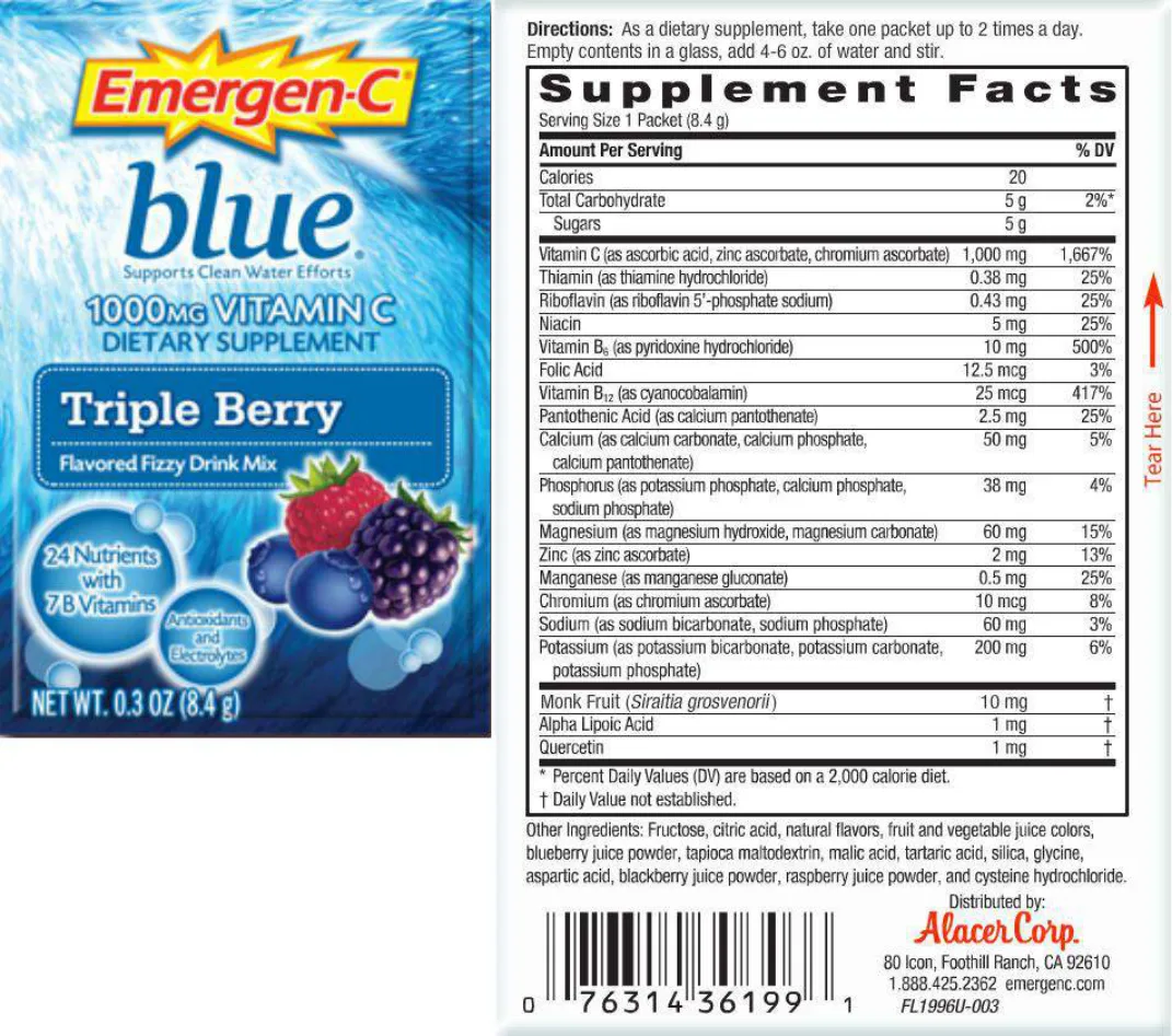Label for Blue 1000 mg Vitamin C Triple Berry