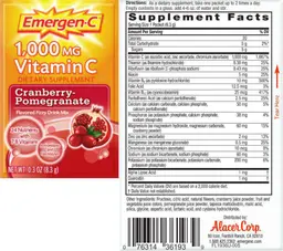 Label for 1,000 MG Vitamin C Cranberry-Pomegranate