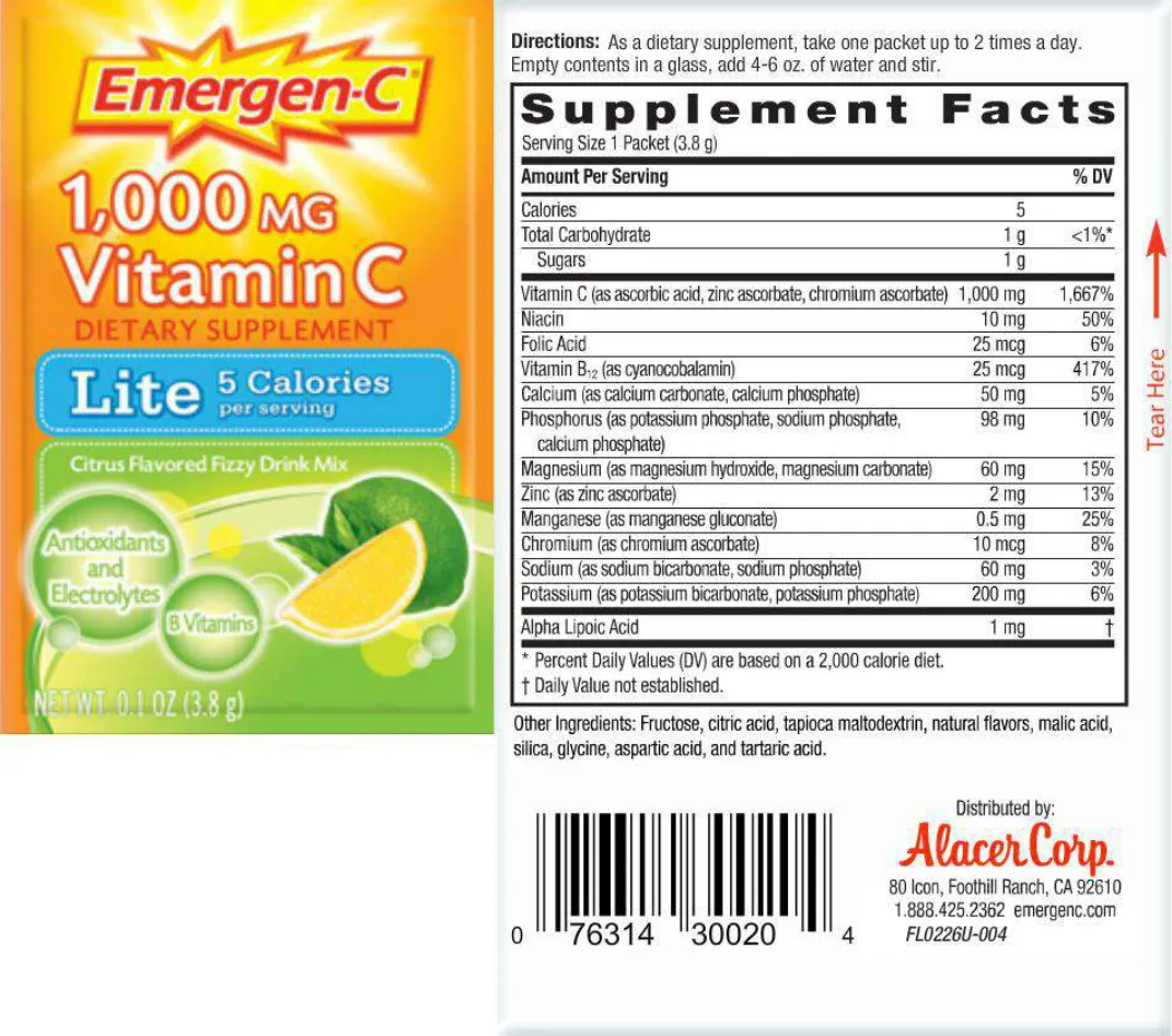 Label for 1,000 MG Vitamin C Lite Citrus Flavored