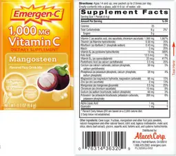 Label for 1,000 MG Vitamin C Mangosteen