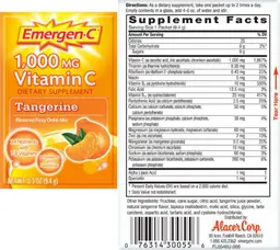 Label for 1,000 mg Vitamin C Tangerine