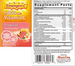 Label for 1,000 MG Vitamin C Tropical