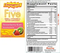 Label for Five Calories 1000 mg Vitamin C Strawberry-Kiwi