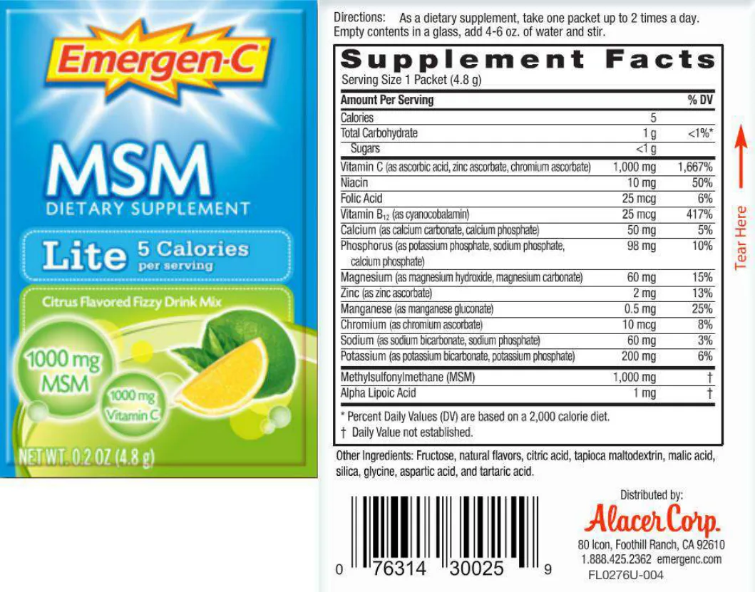 Label for MSM Lite Citrus Flavored Fizzy Drink Mix