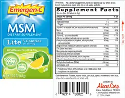 Label for MSM Lite Citrus Flavored Fizzy Drink Mix