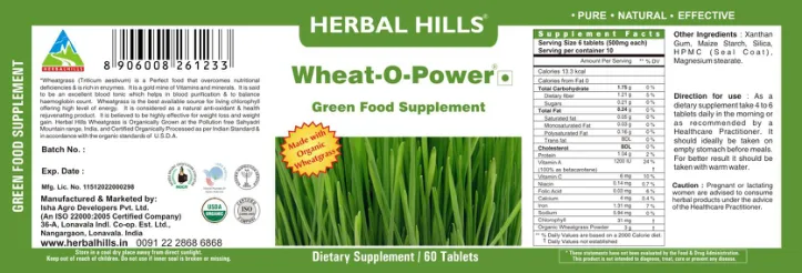 Label for Wheat-O-Power Green Food Supplement