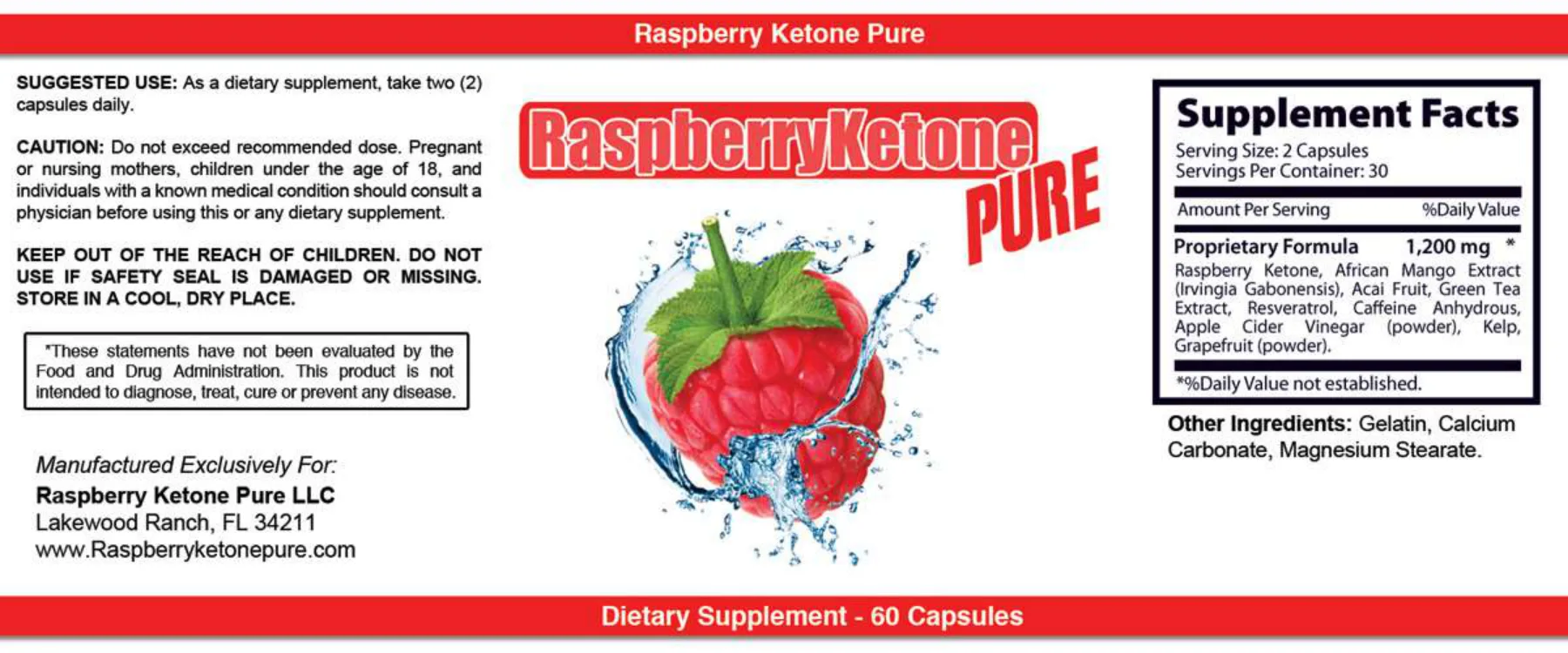Label for RaspberryKetone Pure