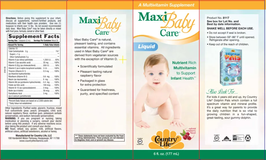 Label for Maxi Baby Care Liquid Natural Raspberry Flavor