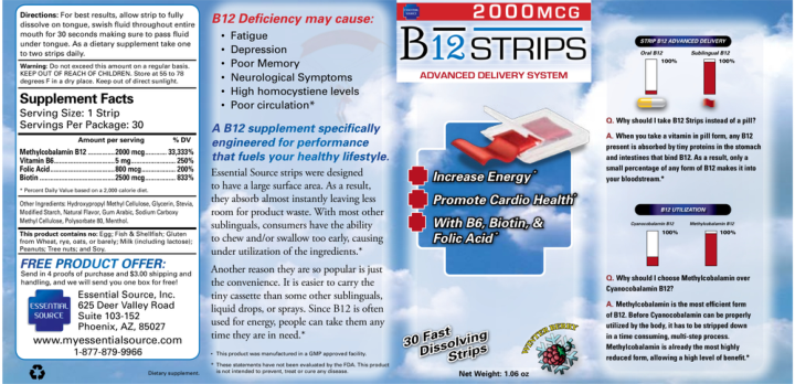 Label for B12 Strips 2000 mcg Winter Berry