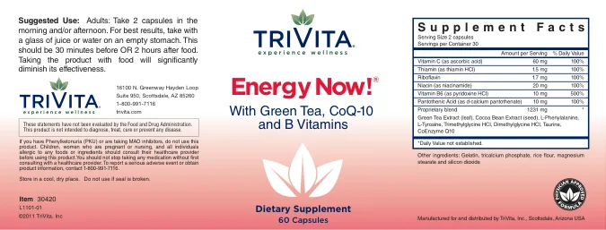 Label for Energy Now! With Green Tea, CoQ-10 And B Vitamins