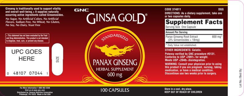 Standardized Panax Ginseng Herbal Supplement 600 mg
