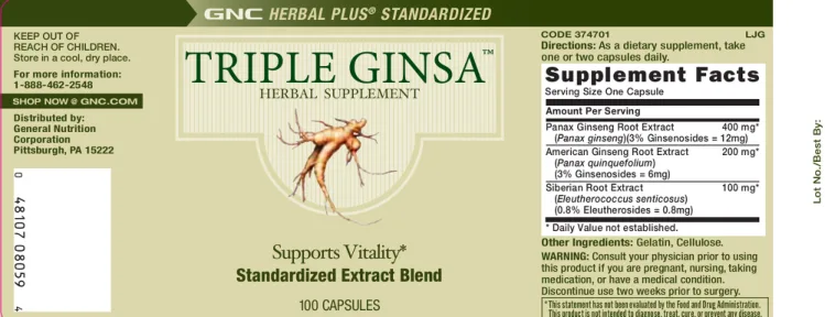 Label for Triple Ginsa Herbal Supplement