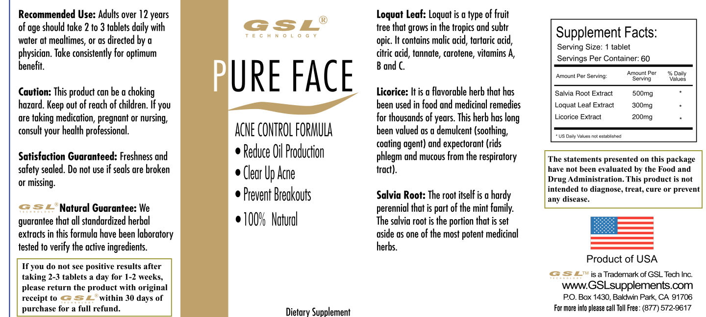 Label for Pure Face Acne Control Formula
