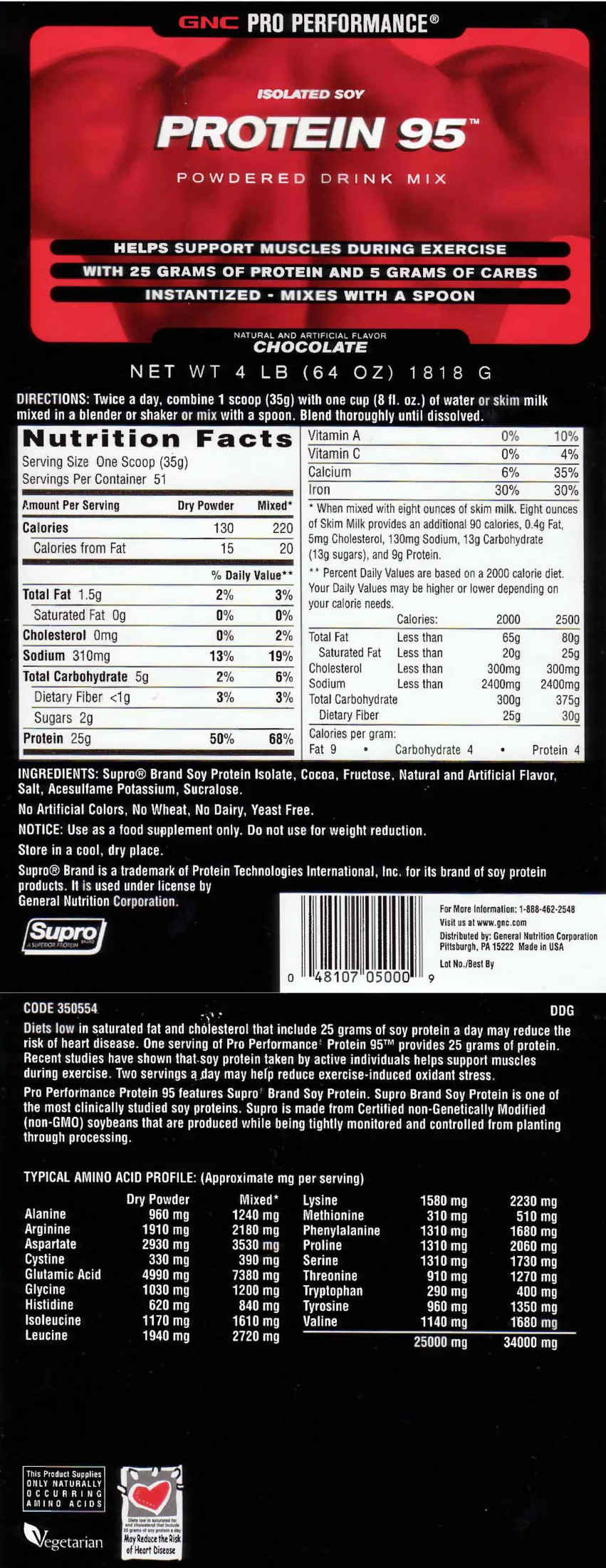 Label for Isolated Soy Protein 95 Chocolate