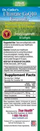 Label for Dr. Cutler's Ultimate CoQ10 Formula