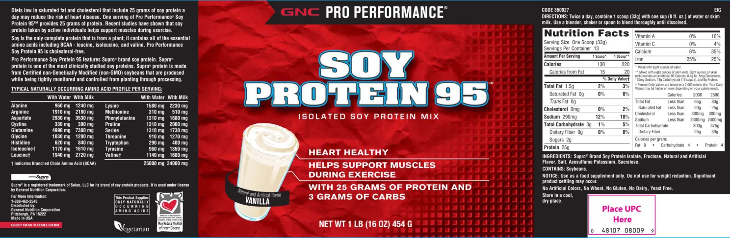 Label for Soy Protein 95 Vanilla
