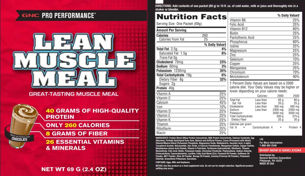 Label for Lean Muscle Meal Chocolate
