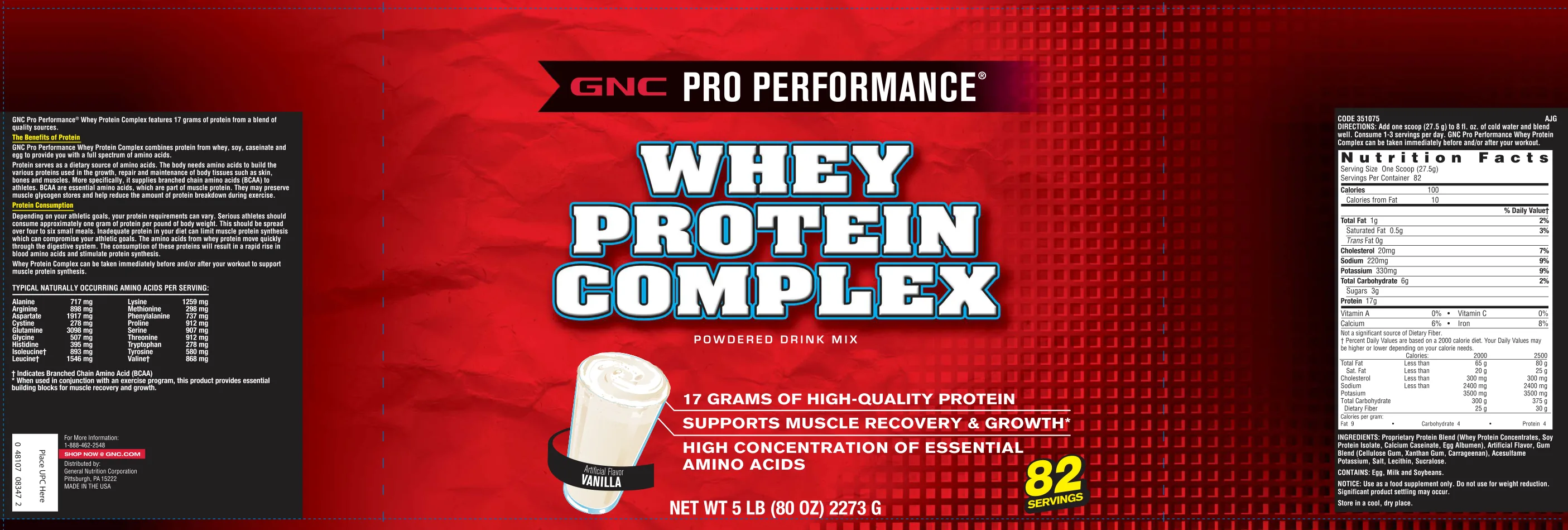 Label for Whey Protein Complex Powdered Drink Mix Vanilla