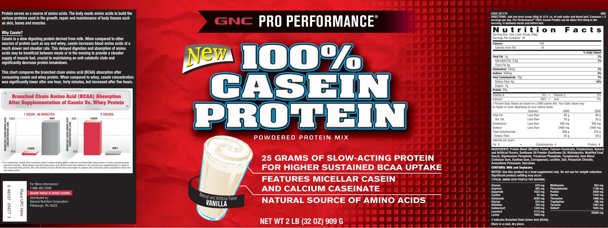 Label for 100% Casein Protein Vanilla