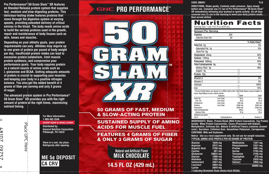 Label for 50 Gram Slam XR Milk Chocolate