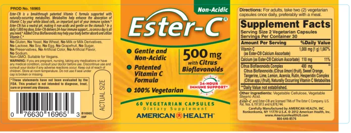 Label for Ester-C 500 mg With Citrus Bioflavoinds