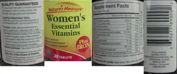 Label for Women's Essential Vitamins Plus Iron