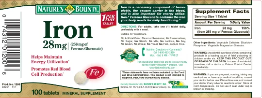 Label for Iron 28 mg