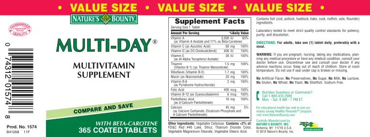 Label for Multi-Day Multivitamin Supplement