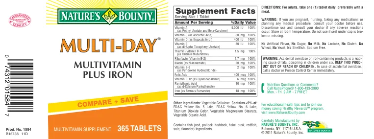 Label for Multi-Day Multivitamin Plus Iron