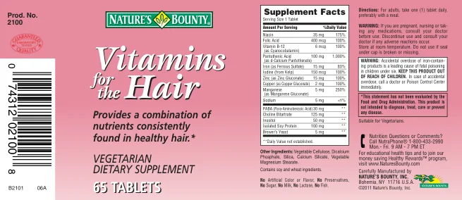 Label for Vitamins For The Hair