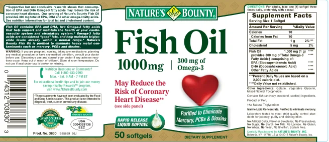 Label for Fish Oil 1000 mg