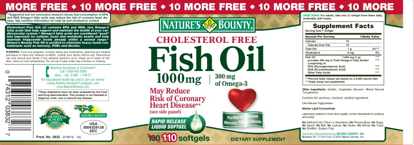 Label for Cholesterol Free Fish Oil 1000 mg