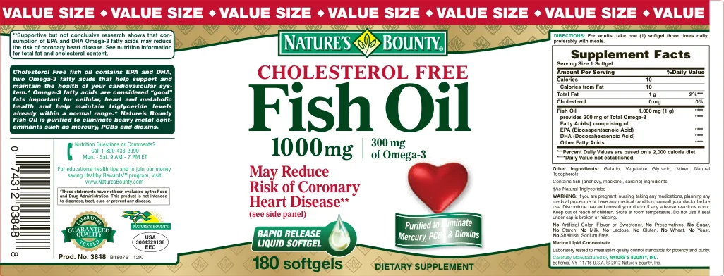 Label for Cholesterol Free Fish Oil 1000 mg