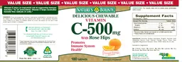 Label for Delicious Chewable Vitamin C-500 mg With Rose Hips Natural Orange Flavor