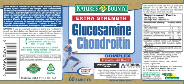 Label for Extra Strength Glucosamine Chondroitin Complex