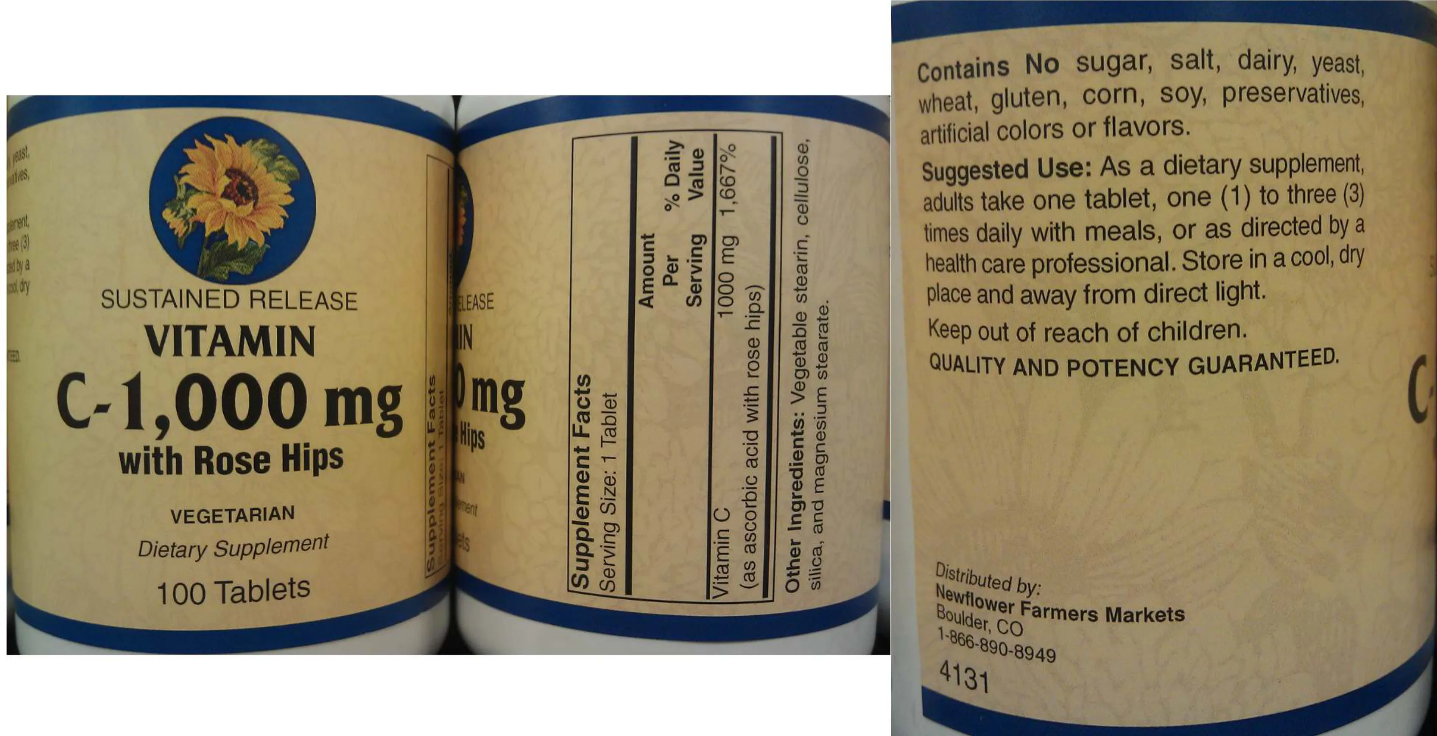 Label for Sustained Release Vitamin C-1,000 mg with Rose Hips