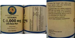 Label for Sustained Release Vitamin C-1,000 mg with Rose Hips