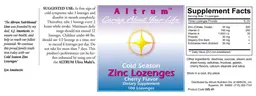 Label for Cold Season Zinc Lozenges Cherry Flavor