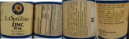 Label for L-OptiZinc Zinc 20 mg