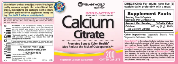 Label for Calcium Citrate