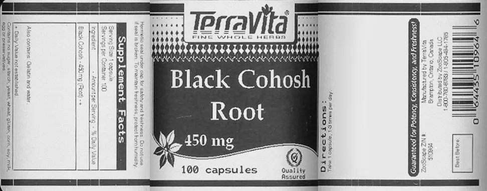 Label for Black Cohosh Root 450 mg