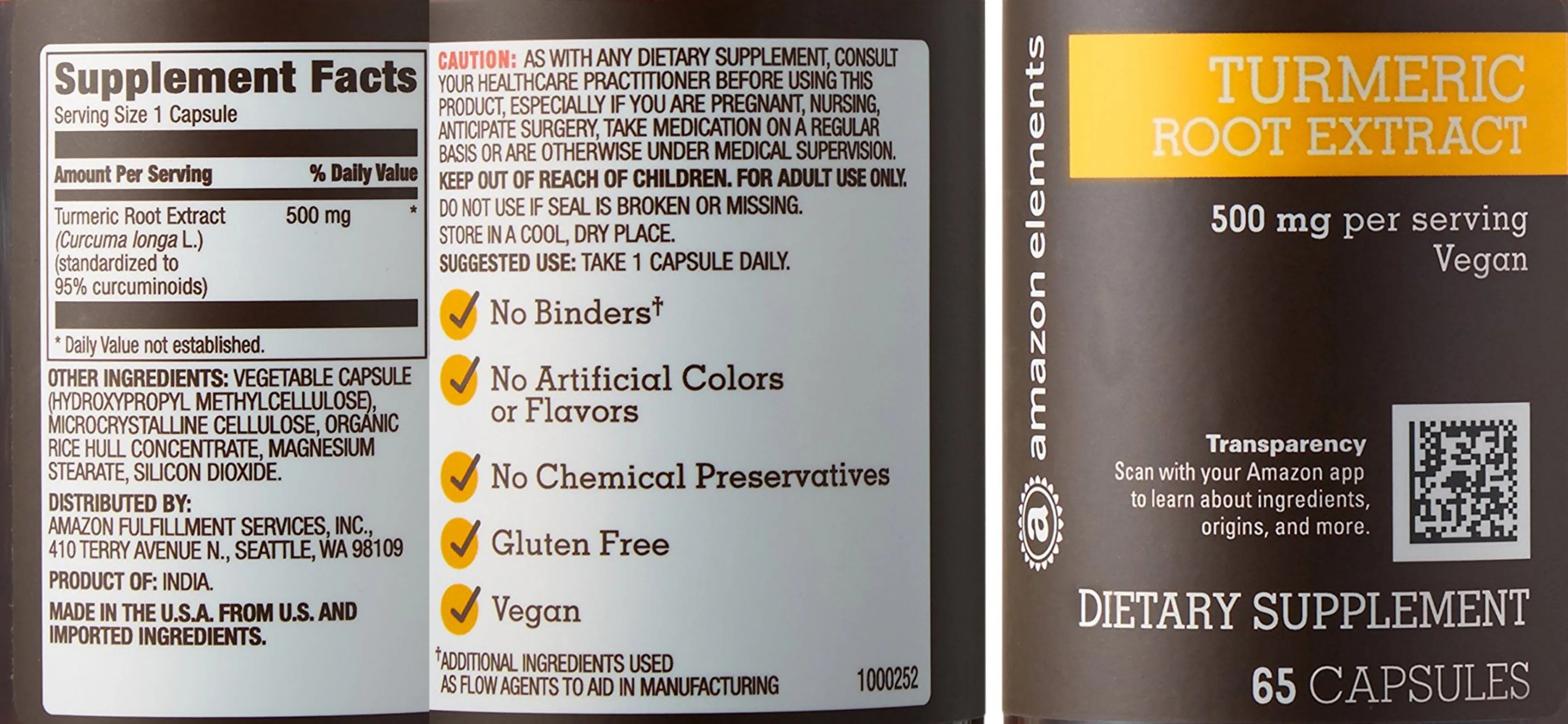 Label for Turmeric Root Powder 500 mg