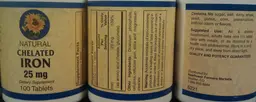 Label for Natural Chelated Iron 25 mg