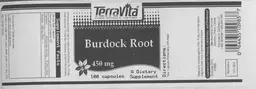 Label for Burdock Root 450 mg