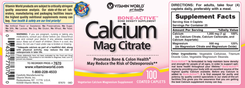 Label for Calcium Mag Citrate