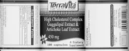 Label for High Cholesterol Complex Guggulipid Extract & Artichoke Leaf Extract 450 mg