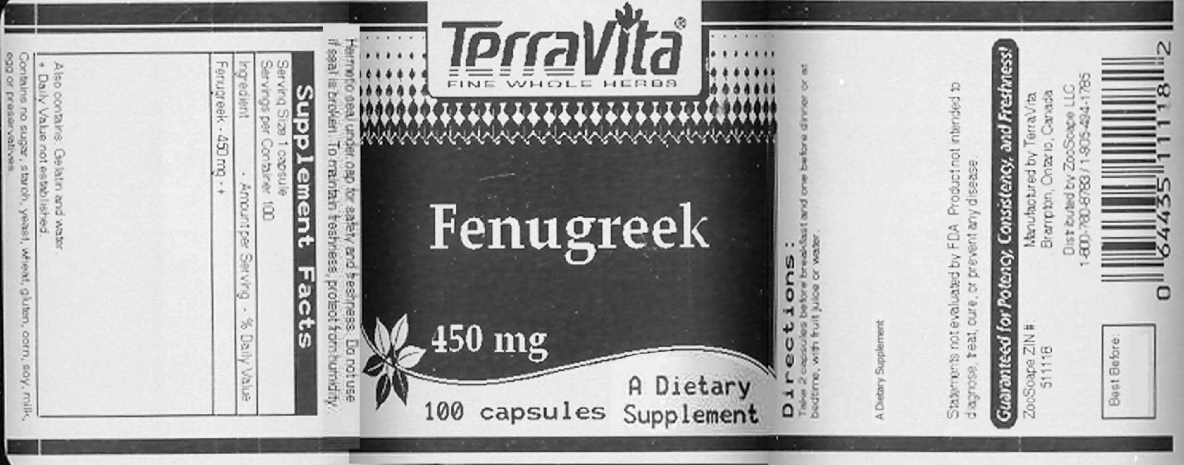 Label for Fenugreek 450 mg