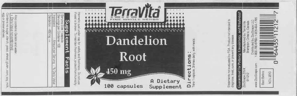 Label for Dandelion Root 450 mg