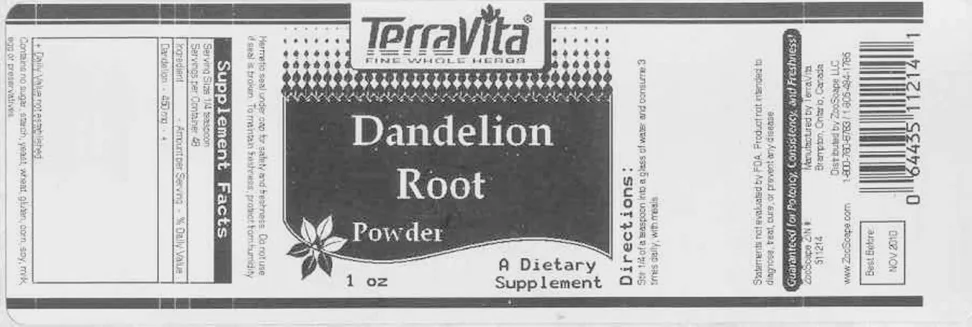 Label for Dandelion Root Powder